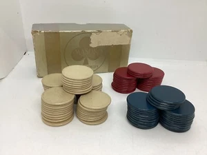 Vintage Mason “Dixie” Composite Poker Chips Blue, Red and White (Tan) Org Box - Picture 1 of 17