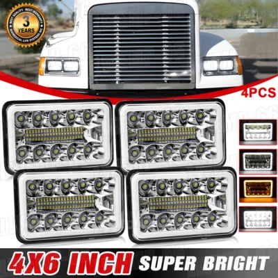 4PCS DOT Approved 4x6" LED Headlights Halo DRL for Kenworth Freightliner FLD120 - Image 1 of 4