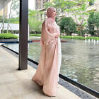 2Pcs Dubai Women Open Kaftan Long Dress With Scarf Muslim Puff Sleeve Abaya Robe