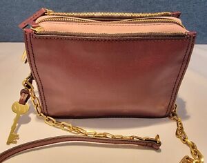 FOSSIL CAMPBELL ZB7646503 Crossbody Purple Fig Leather & Suede Bag Purse