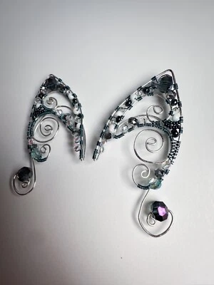 Elf EARS Fairy FANTASY Fair Cosplay Handmade Wire Bead Costume Green Purple 2.5" - Image 1 of 4