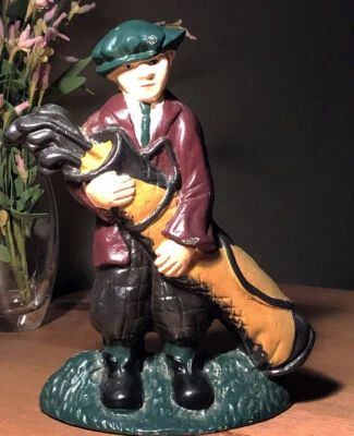 cast iron golfer caddie scottish door stop (probaby contemporary) - Image 1 of 4