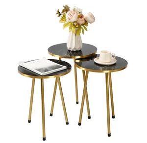Set Of 3 Round Wood/Metal Nesting End Stacking Bedside Tables Living Room Home - Picture 1 of 28