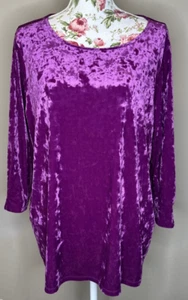 J. Jill Crushed Velvet Top Womens Plus Sz 2X Purple Stretch Shirt 3/4 Sleeves - Picture 1 of 6