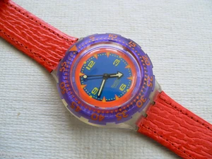 1992 Scuba 200 Swiss Swatch Uhr Red Island Lederband WR bis 656 Fuß Neu - Bild 1 von 4