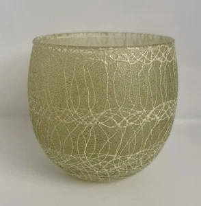 Vintage MCM Barware Green Colored Spaghetti String Roly Poly Glass Tumbler - Picture 1 of 4