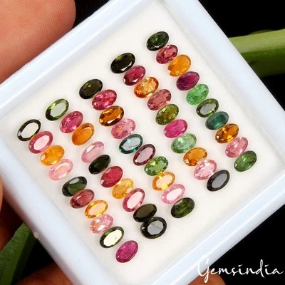 50 Pcs Natural Tourmaline Multi-Color Sparkling 5mm*3mm Oval Cut Loose Gemstones - Image 1 of 4