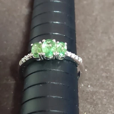 Ladies stunning  TJC  18ct white gold ring set  Peridots and Diamonds UK size O - Image 1 of 4
