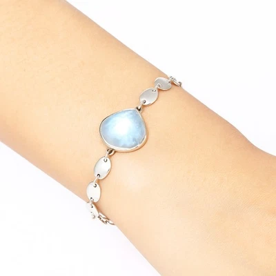 Brazalete Premium Arco Iris Piedra Lunar - India 925 Plata Esterlina Joyería B-1044 Foto 1 de 4