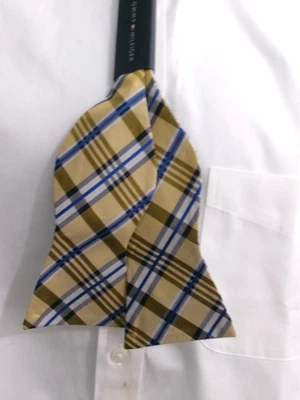 NUEVO CON ETIQUETAS TOMMY HILFIGER / ORG $45=== PAJARITA A CUADROS AMARILLA Y AZUL / AJUSTABLE / SEDA Foto 1 de 4