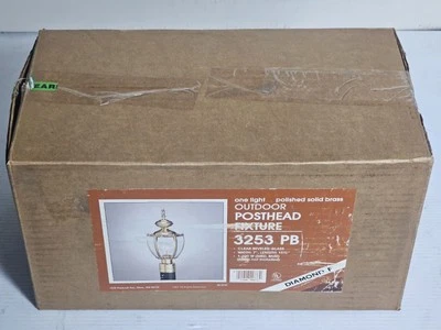 Vintage Sears  Outdoor Post Lantern Solid Polished Brass Lamp Light 15.5" x 7"  - Image 1 of 4