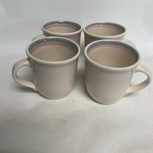 Set of 4 Aura Pink Coffee/Tea Cups Mugs By Pfaltgraff Blue/ Pink Rim - Picture 1 of 5