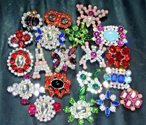 20x ART DECO VINTAGE RHINESTONE GLASS CZECH BUTTONS ON SEWING T103 - Picture 1 of 3