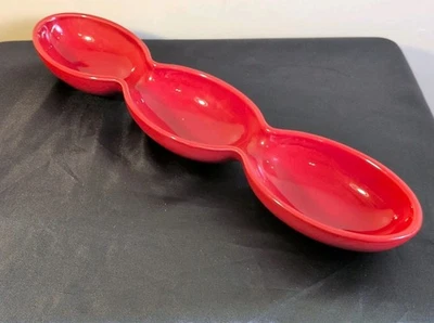 Red Divided Olive Relish Tray Made In Portugal Modern Decor - Image 1 of 4