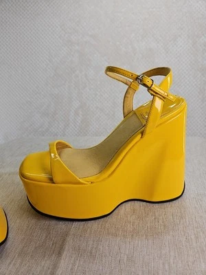 Jeffery Campbell Exhilerate Chunky Platform Wedge Sandal Mustard Sz 5 Pre-loved  - Image 1 of 4