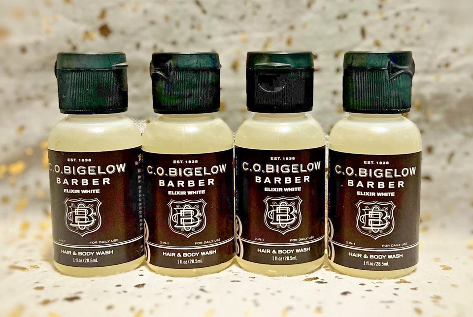 4x~C.O. BIGELOW Barber~Elixir Jabón Corporal y Cabello Blanco~1oz/28.5ml~Tamaño Viaje~NUEVO SIN CAJA - Imagen 1 de 1