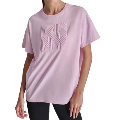 Camiseta deportiva para mujer DKNY de algodón con logotipo en relieve púrpura L nueva Foto 1 de 4