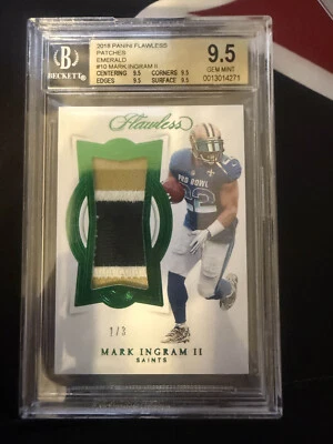 BGS 9.5 2018 Panini Flawless Emerald GAME WORN Patches #10 Mark Ingram II  1/3 - Image 1 of 2
