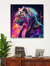 Tiger Pop Art Neon Style Ai Image Canvas Print Picture Wall Art