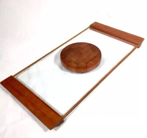 Mid Century Siamese Teak & Glass Tray/Cheese Board 21x10 Atapco Ernest Sohn - Picture 1 of 9