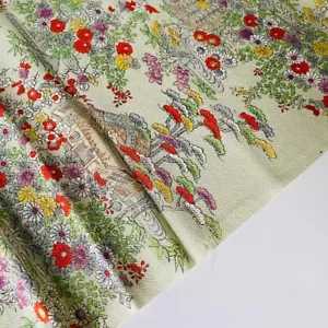 Flower Garden #B 13.5x62 LONG Vintage Silk Chirimen Japanese Kimono Fabric CH51 - Picture 1 of 9