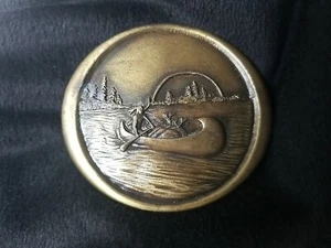 VTG Native American Chief Canoeing 1976 Brass Belt Buckle Indiana Metal Craft - Picture 1 of 5