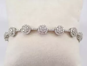 6 Ct Round Cut Lab Created Diamond Cluster Tennis Bracelet 14K White Gold Plated - Picture 1 of 5