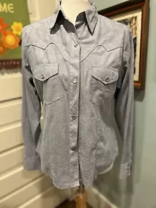 Outback Trading Womens Med Pearl Snap Sweetheart Button Up Gray/blue Paisley - Picture 1 of 5