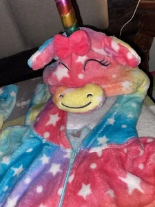 Modern Kids L 14 WARM! UNICORN Rainbow JUMPSUIT Tie-dye Pajamas Hooded Full Zip - Picture 1 of 8