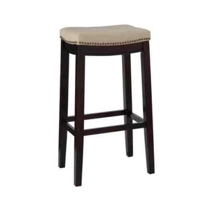 Linon Home Decor Bar Stool Dark Walnut Cushioned Seat Backless 30 in. Height - Picture 1 of 6