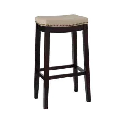 Linon Home Decor Bar Stool Dark Walnut Cushioned Seat Backless 30 in. Height - Image 1 of 4