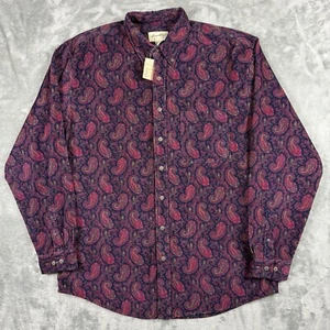 VTG EDDIE BAUER Mens Large Corduroy Paisley Button Down Sport Shirt Damask - Picture 1 of 15