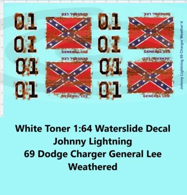 White Toner 1:64 Decal for Johnny Lightning Dodge Charger General Lee Weathered - Image 1 of 4