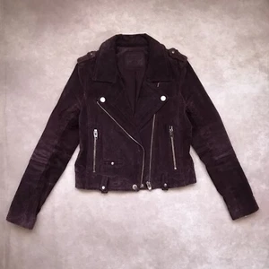 Blank NYC 100% Leather Suede Moto Jacket Burgundy Brown Eggplant Silver Hardware - Picture 1 of 8