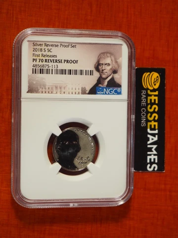 2018 S 5C REVERSE PROOF JEFFERSON NICKEL NGC PF70 FIRST RELEASES JEFFERSON LABEL Cover