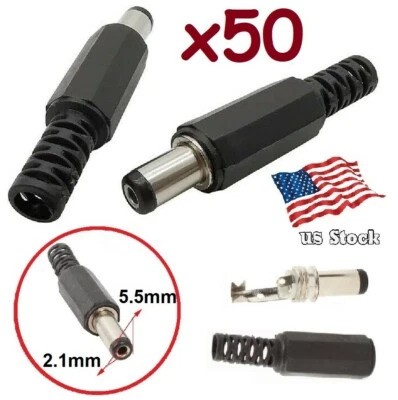 SUNVISION SURVEILLANCE 50-Pack 5.5x2.1mm *9 Male Solder DC Power Barrel Tip Plug Straight Connectors