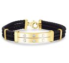 14K Yellow Gold 8" Black Rubber Cord Multi-Row Bar Bracelet For Men