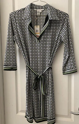 VESTIDO ESTUDIO M TALLA PEQUEÑA NEGRO/CREMA Geo con Rayas Verdes Foto 1 de 4