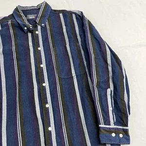 Vintage 90’s Trader Bay Vertical Striped Button Up Shirt Sz XL - Picture 1 of 6