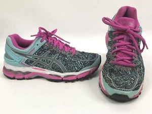 WOMENS ASICS GEL KAYANO 22 RUNNING SHOES SIZE 7.5 PINK BLUE WHITE T5A6N - Picture 1 of 10