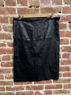 NUEVO CON ETIQUETAS Falda Lápiz Eileen Fisher Black Project Cuero Cordero Negro $790 Grande Foto 1 de 3