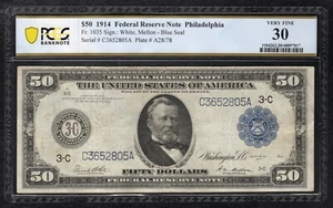 FR. 1035 1914 $50 FEDERAL RESERVE NOTE PHILADELPHIA, PA PCGS BANKNOTE VF-30 - Picture 1 of 2