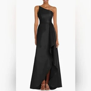Alfred Sung Größe 10 schwarz One-Shoulder-Satin langes Abendkleid neu ohne Etikett ruhig Luxus - Bild 1 von 15