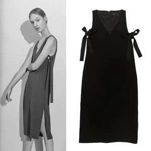 THEORY Natia Modern Crepe Midi Dress in Black Size 0 - Picture 1 of 7