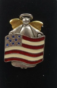 Broche prendedor AJMC Angel bandera patriótica rojo blanco esmalte rayas azul joya - Imagen 1 de 4