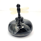 Rollin Karg Perfume Black Bottle Hand Blown Glass Dragonfly Lid Artist Signed