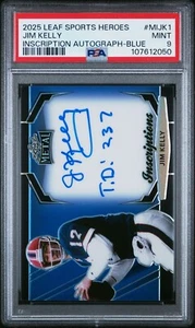 2025 LEAF METAL SPORTS HEROES INSCRIPTION JIM KELLY #/100 PSA 9 HOF BILLS AUTO - Picture 1 of 2