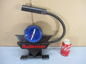 Vintage 90er Budweiser Bieraufsatz Lichtuhr Bierschild mit Schwanenhalslampe - Bild 1 von 16