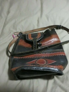 Vintage Leather Hippie,/Mexican Tooled Drawstring Shoulder/Crossover Bag - Picture 1 of 7