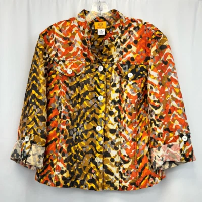 Ruby Rd Womens Shirt Jacket Multicolor Buttons Front Pockets Roll Tab Sleeve 8 - Image 1 of 4